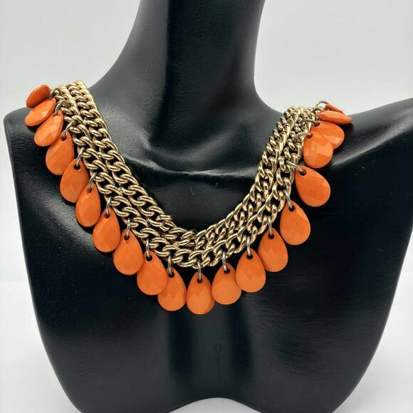Gold & Orange Bib Necklace - Picture 1 of 3